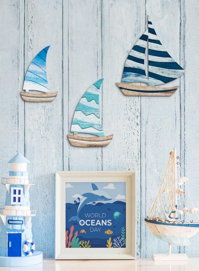 Putuo Decor Wooden Sailboat Wall Art Set of 3, Coastal Nautical Decor Self-Adhesive Sculptures, Beachy Lake House Wall Decor for Japandi Bedroom Bathroom Nursery - Image 3